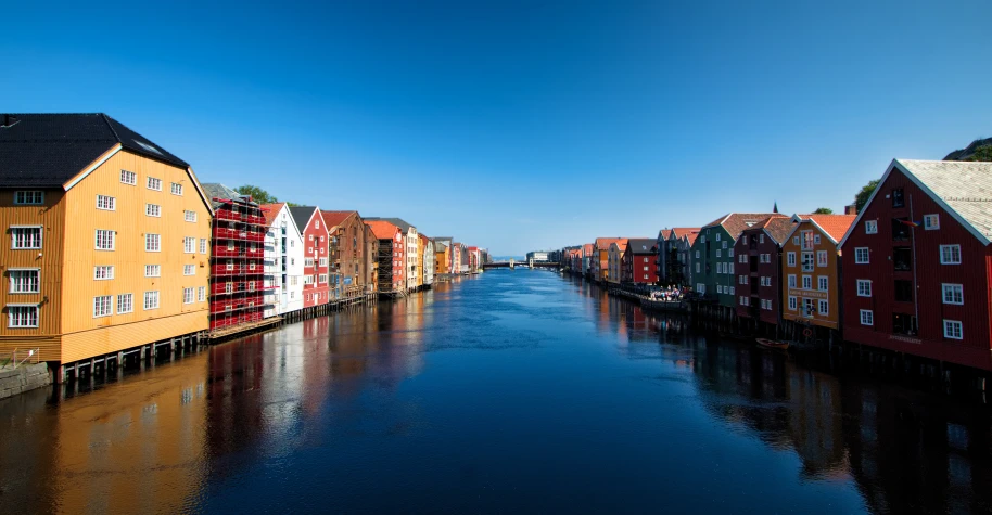 Norway, Trondheim, River Nidelva Waterfront