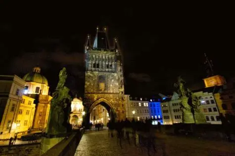 Czechia, Prague, Charles bridge at night