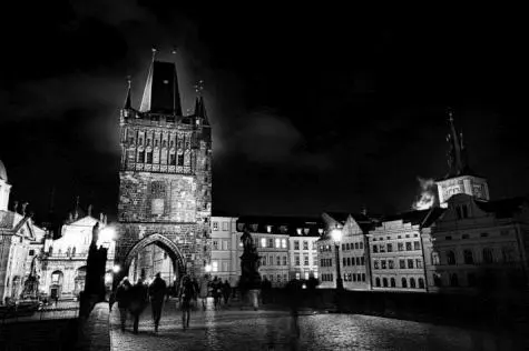 Czechia, Prague, Charles bridge at night