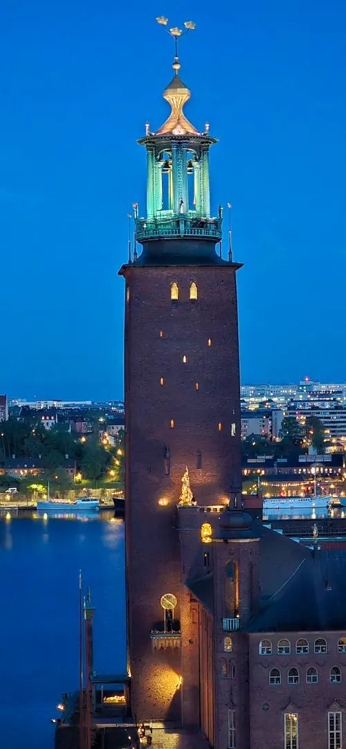 Sweden, Stockholm, City Hall at night