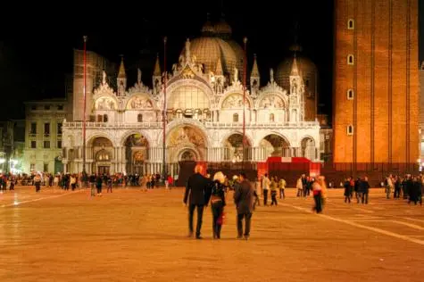Italy, Venice, St Marks Square at night