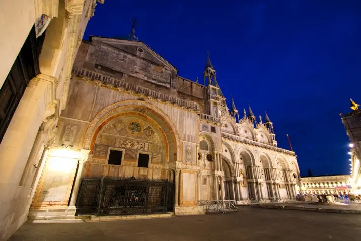Italy, Venice, St Marks Basilica at night
