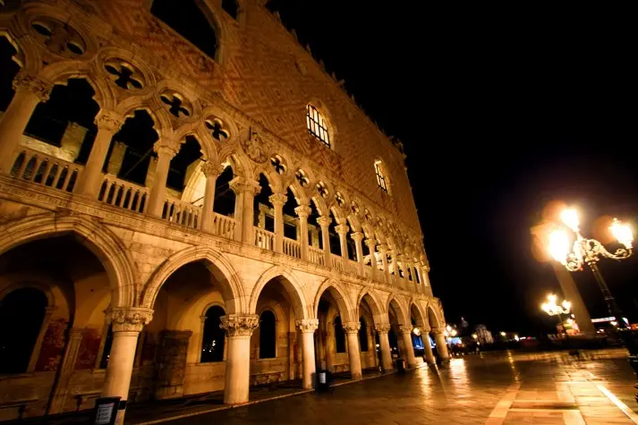 Italy, Venice, Doges Palace at night
