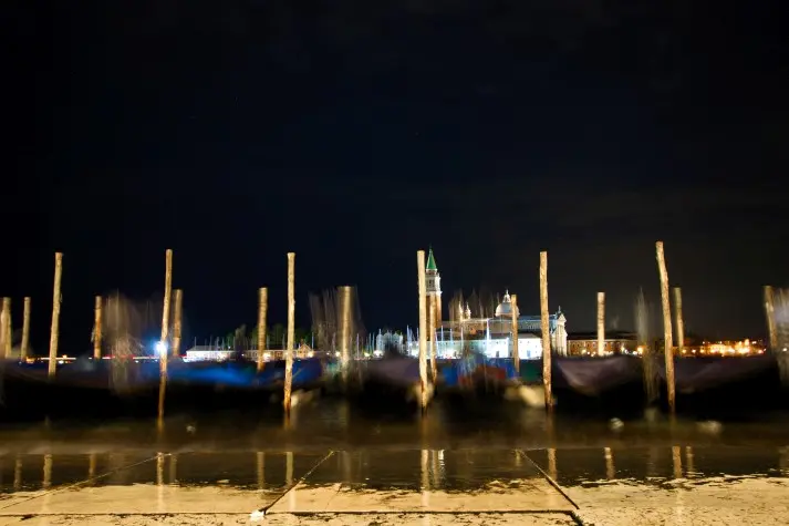 Italy, Venice, Gondolas at night